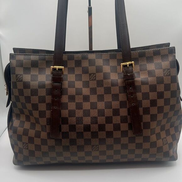 LOUIS VUITTON VINTAGE CHELSEA DAMIER EBENE HANDBAG PURSE TOTE - Picture 2 of 16